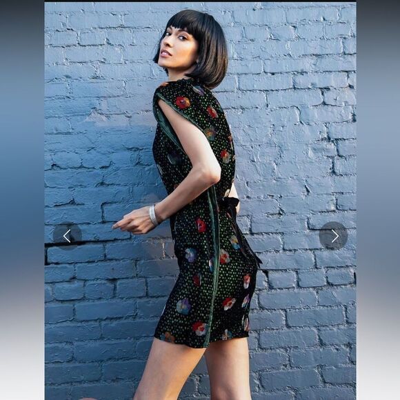 Anthropologie Eva Franco Mini Dress Womens Floral Velvet Multicolored Sz XL NWT - Picture 3 of 16